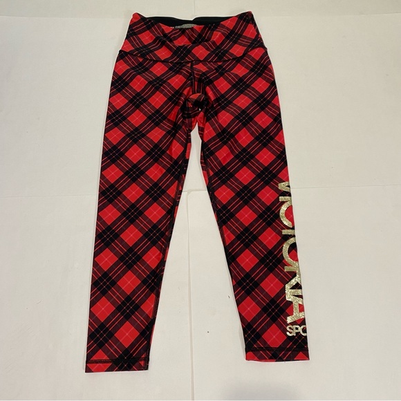 64. Victoria Sports Plaid Red and Black  Leggings - Picture 3 of 9